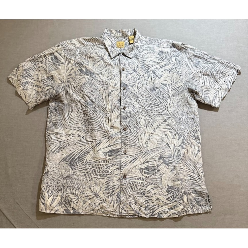 Jos. A. Bank Silk Shirt Adult Large White Floral Button Up Short Sleeve‎ Camp.